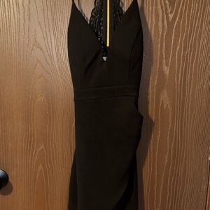 Emerald Sundae Black Backless Dress with Lace Detail